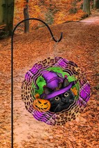 Halloween Black Cat Purple Hat with Pumpkin Wind Spinner - $32.95