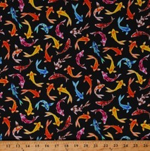 Cotton Colorful Koi Fish Pond Animals Black Fabric Print by the Yard (D687.68) - £11.72 GBP
