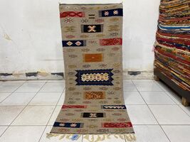 Handmade Akhnif Kilim Runner Rug: Berber Heritage, Flat-Woven - $501.50