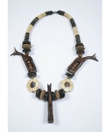 VINTAGE WOMENS NECKLACE WOOD CARVED WOODEN AFRICIAN GIRAFFES SAFARI CHUNKY - $17.41