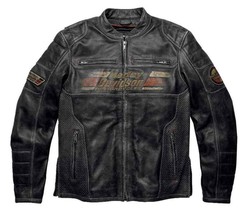 Astor Patches Distressed Harley Davidson Men&#39;s Black Biker Motorcycle Genuine Le - £140.56 GBP