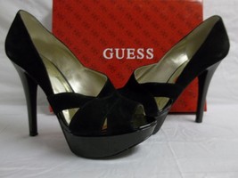 Guess Size 9.5 M Atense Black Suede Open Toe Heels New Womens Shoes - £70.43 GBP