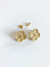 Textured Gold Quatrefoil Motif Earrings - $45.00