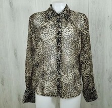 Newport News Womens Sz 12 Button Up Blouse Animal Cheetah Print Semi Sheer - £7.90 GBP