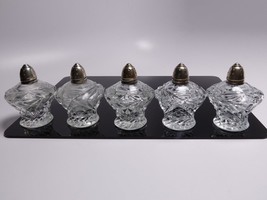 5 1940&#39;s Sterling Lid Art Deco Pressed Glass Salt and Pepper Shakers - $44.55