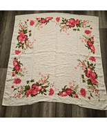 Vintage Tablecloth Linen 40s 50s Table Linens 46 x 48 Fruit Red Flowers ... - £47.39 GBP