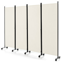 4-Panel Folding Room Divider 6&#39; Rolling Privacy Screen w/ Lockable Wheel... - £95.11 GBP