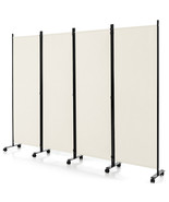 4-Panel Folding Room Divider 6&#39; Rolling Privacy Screen w/ Lockable Wheel... - £93.57 GBP