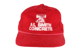 Vtg 80s Faded Al Smith Concrete Spell Out Roped Corduroy Snapback Hat Cap Red - £22.03 GBP