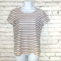 Chico&#39;s Top Womens 0 Small Brown White Striped Scoop Neck Short Sleeve Shirt - £15.70 GBP