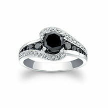 Round Cut 2.50Ct Black Moissanite 14k White Gold Finish Engagement Ring Size 8 - £109.69 GBP