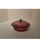 Corning Vision Ware Cranberry Casserole Dish &amp; Lid 1 Qt V-31-B USA Round... - $14.03