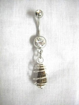 Beach Bum Whole Brown Spiral Sea Shell Wire Wrap 14g Clear Cz Belly Ring Barbell - £5.22 GBP