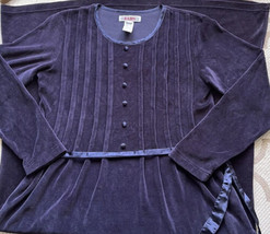 90 Vintage Fads Velvet Navy Blue Button Long Sleeve Maxi Dress Petite Medium PM - £15.76 GBP