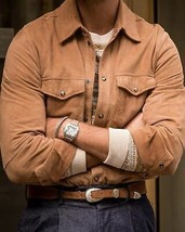 Camisa de gamuza marrón para hombre Chaqueta de camionero de cuero Tamaño... - £120.45 GBP
