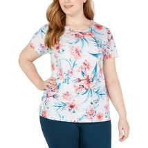 Ideology Womens Plus 3X Bright White Blue Floral Print Keyhole Back Top NWT - £11.03 GBP