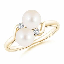 ANGARA Two Stone Freshwater Pearl Ring with Diamond Accents in 14K Gold - £517.16 GBP