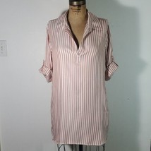 Tread + Supply Dress Casual Boho Red Striped Button-up Sleeves Pockets Size L - £26.63 GBP