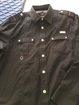 Cavi Mens Military Style Button Down Shirt L Black Gold Buttons Nwt $90 Nice - £35.36 GBP