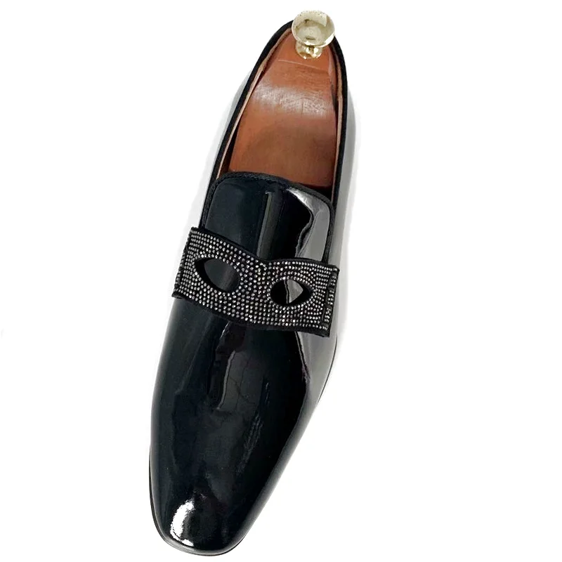 New Arrival Black Patent Leather Men&#39;s Loafers Handmade Threading Mask S... - £167.92 GBP