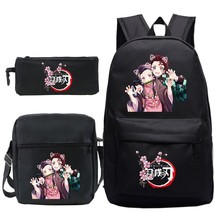 Demon Slayer Anime Backpack 3pcs/set School Bag for Boys Children Student Black  - £86.71 GBP