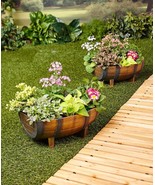 Set of 2 Half Whisky Barrel Planters Drainage Holes Flowers Outdoor Porc... - £39.50 GBP