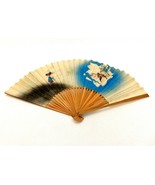 Vintage Folding Hand Fan, Bamboo &amp; Silk, Painted Artwork Both Sides, #FA... - $26.73 CAD