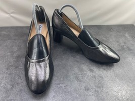 Clarks Heels Women 10M Grace Isabella Shoes Metallic Pewter Gray Block P... - $27.54