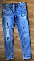 True Religion Jeans Halle Mid Rise Super Skinny SZ 32 distressed - £33.29 GBP