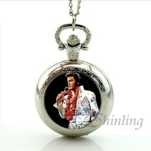 Elvis Presley Pocket Watch Necklace NY Concert TCB Jumpsuit Stage Stainl... - $19.99