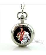 Elvis Presley Pocket Watch Necklace NY Concert TCB Jumpsuit Stage Stainl... - $19.99