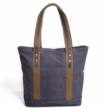 Large Capacity Canvas Shoulder Bag for Women Vintage Canvas Leather Tote - £60.97 GBP