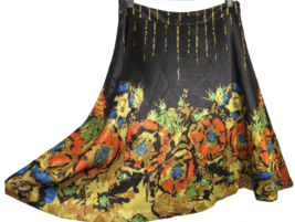ITW Claude Brown Women&#39;s Black Floral A Line Knee Length Skirt Size 6 - $49.99