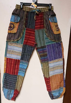 Patchwork Cotton Harem  Pants with Peace Sign Ohm  Unisex  XL  M  S - $39.99