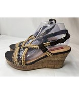 Unionbay Sandals Womens Size 8 Brown Wedge Beaded Strappy Cork Open Toe - £10.33 GBP