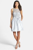 Aidan by Aidan Mattox Embellished Bodice Taffeta Fit &amp; Flare Dress Sz 6 Silver - $126.72