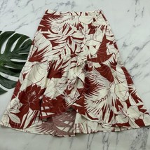 Madewell Tropical Vacation Linen Blend Midi Skirt Size 10 Red White Ruffle Wrap - £26.10 GBP