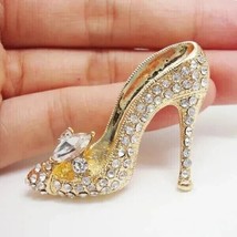 2Ct Round Lab-Created Diamond Style High-Heel Shoe Brooch 14k Yellow Gold Plated - £200.42 GBP