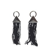 Silver Triangle Drop Earrings With Black Tassels Boho Festival - $21.26 CAD