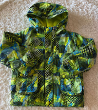 REI Boys Black Blue Lime Green Fleece Lind Hooded Winter Coat Pockets 2T - $34.30