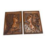 Pair Vintage J Ramirez Hand Carved Wood Wall Plaques Bolivian Andean Fol... - $189.00