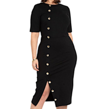 Eloquii Retro Black Large Button Stretchy Bodycon Midi Dress Plus Size 16 - $34.99