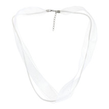 Chic White Double Ribbon &amp; Chord Choker Necklace with Sterling Silver Clasp - £7.49 GBP