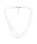 Chic White Double Ribbon &amp; Chord Choker Necklace with Sterling Silver Clasp - £7.56 GBP