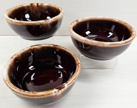 3 McCoy Brown Drip Fruit Dessert Bowl Set Vintage Dark Glaze 7016 Sauce Dish Lot - £29.25 GBP