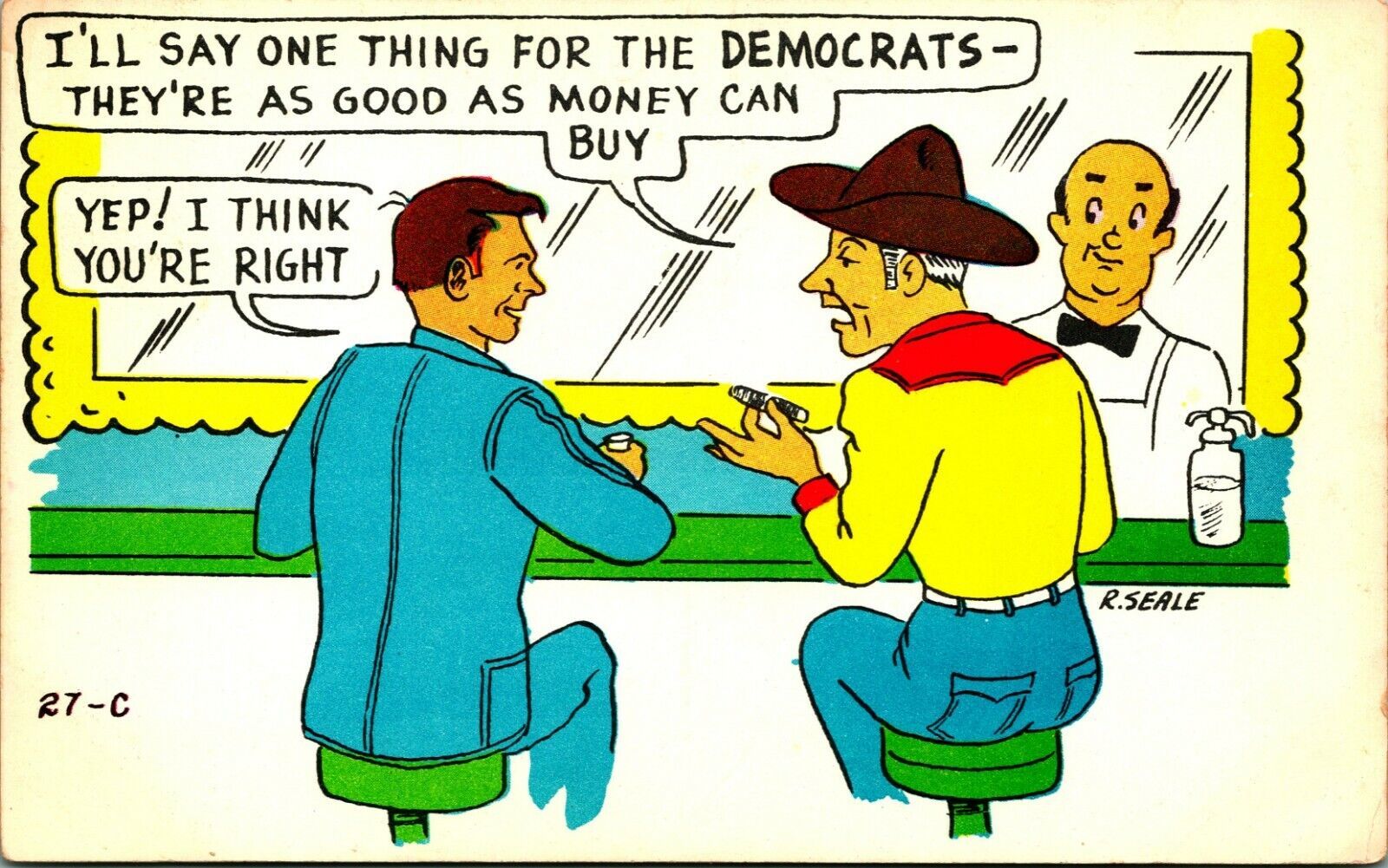 Primary image for Artist Signed R Seale Comic Democrats as Good as Money Can Buy Chrome Postcard