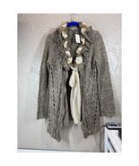 Roz &amp; Ali Womens Open Front Wool Blend Cardigan Ruffle Faux Fur Size Lar... - $594.33 MXN