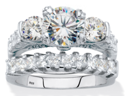 Round Princess Cz 2 Ring Bridal Set Platinum Sterling Silver 6 7 8 9 10 - £181.71 GBP