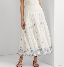 Women Lauren Ralph Lauren Cotton Swiss Dot Midi Skirt Whiteblue B4HP - $123.45