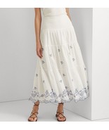 Women Lauren Ralph Lauren Cotton Swiss Dot Midi Skirt Whiteblue B4HP - $123.45